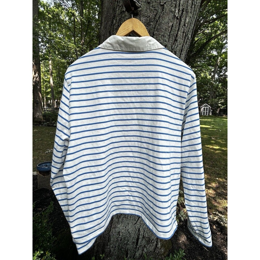 J.Crew Poplin Collar Polo Shirt Size Large Blue White Stripe Long Sleeve Top - Picture 8 of 8